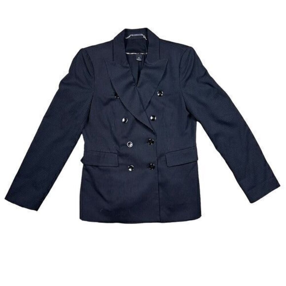 White House Black Market Women's Black Pinstripe Double-Breasted Blazer Size 8